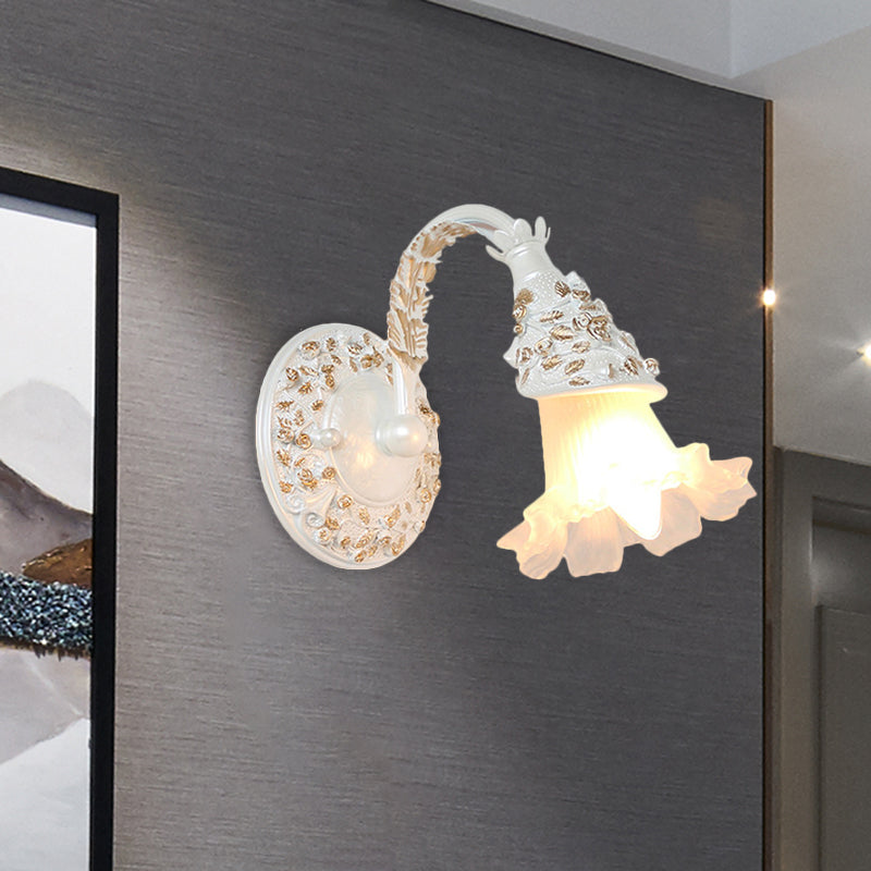 Opal Glass Wall Sconce In Silver/White With Arched Arm For Rustic Charm