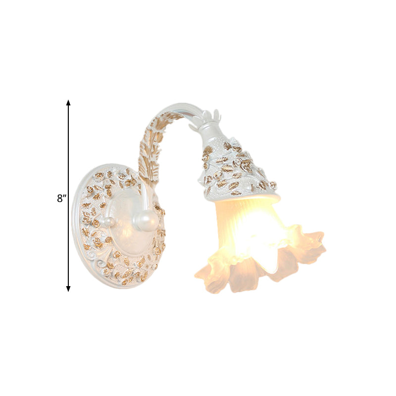 Opal Glass Wall Sconce In Silver/White With Arched Arm For Rustic Charm