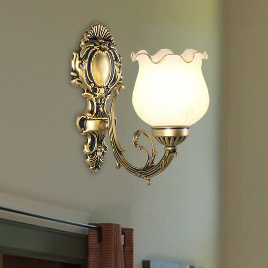 Loft Style Bud Wall Mount Lamp - Opaline Glass Lighting Fixture (Single Bulb) Black/White/Brass