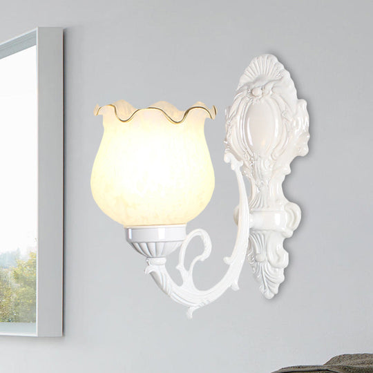 Loft Style Bud Wall Mount Lamp - Opaline Glass Lighting Fixture (Single Bulb) Black/White/Brass