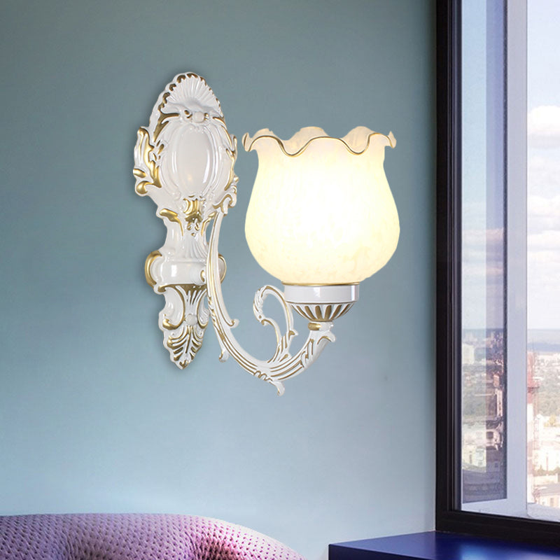 Loft Style Bud Wall Mount Lamp - Opaline Glass Lighting Fixture (Single Bulb) Black/White/Brass