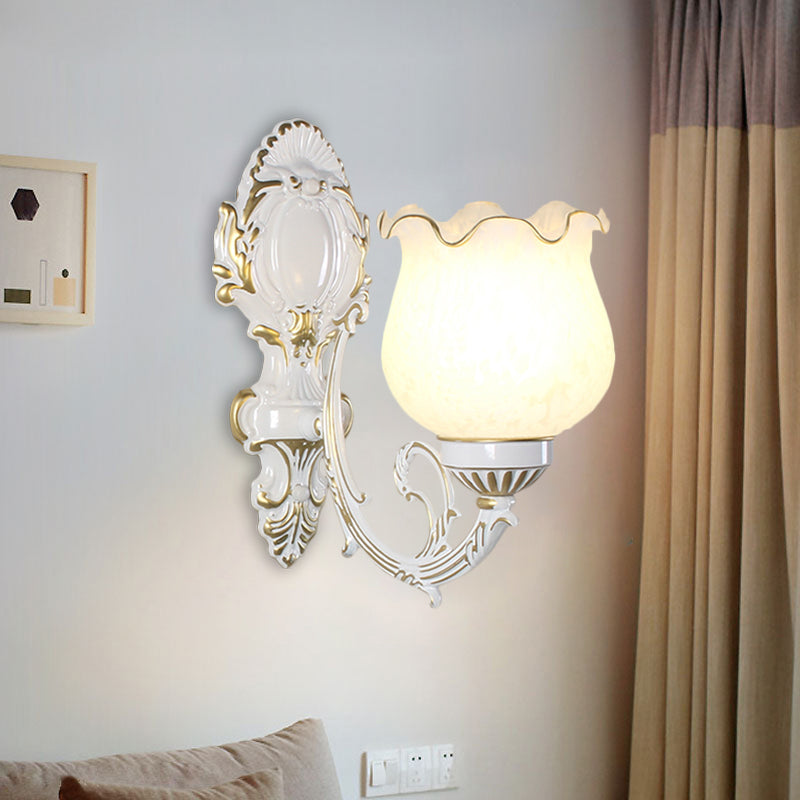 Loft Style Bud Wall Mount Lamp - Opaline Glass Lighting Fixture (Single Bulb) Black/White/Brass