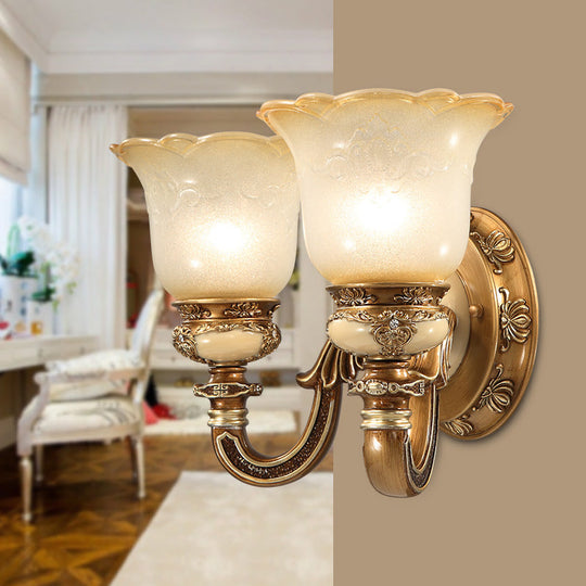 Rustic Milky Glass Flower-Shaped Wall Sconce - Brown Mountable Bedroom Light Fixture 2 /