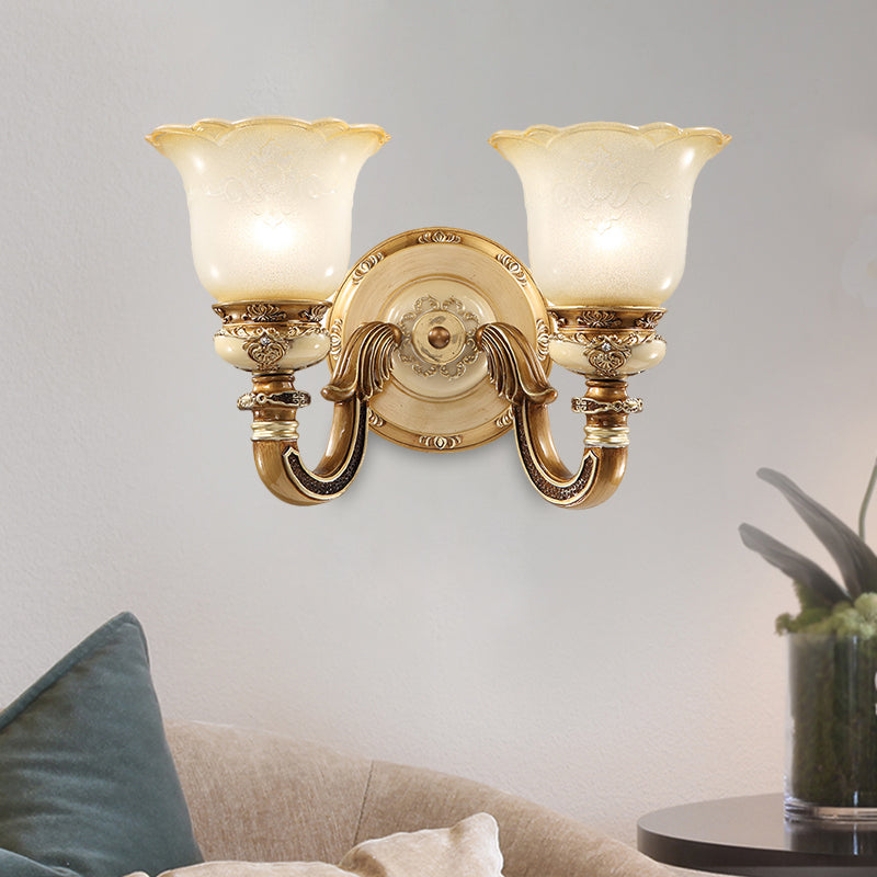 Rustic Milky Glass Flower-Shaped Wall Sconce - Brown Mountable Bedroom Light Fixture