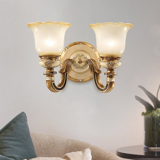 Rustic Milky Glass Flower-Shaped Wall Sconce - Brown Mountable Bedroom Light Fixture