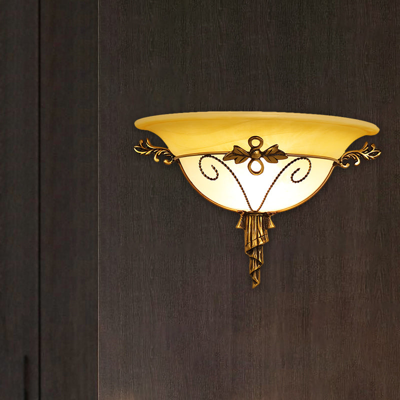 Retro Style Wall Mount Lamp - 1-Light Cream Glass Sconce In White/Beige