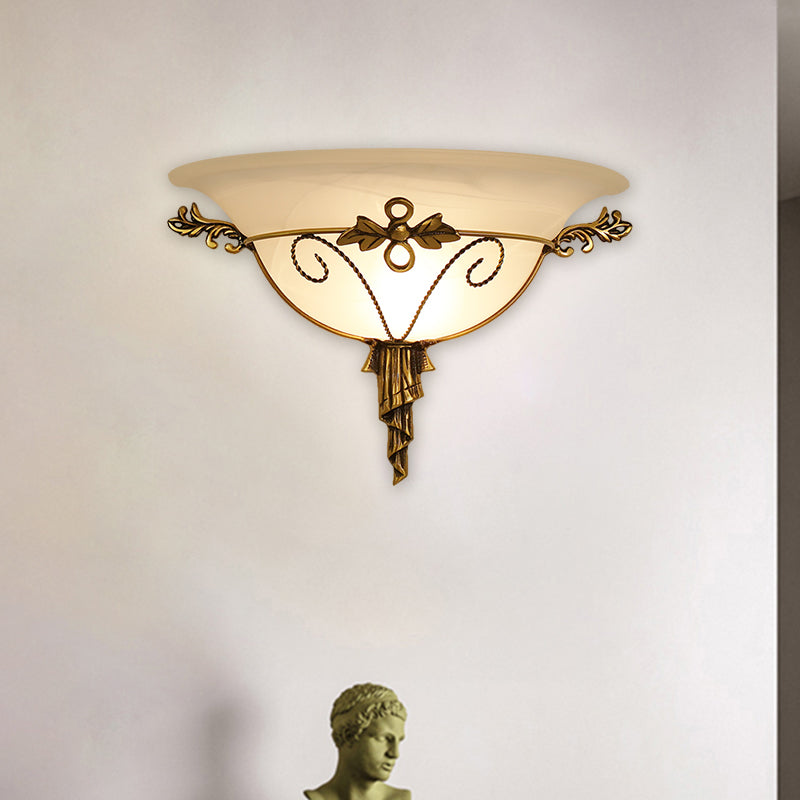 Retro Style Wall Mount Lamp - 1-Light Cream Glass Sconce In White/Beige White