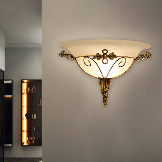 Retro Style Wall Mount Lamp - 1-Light Cream Glass Sconce In White/Beige