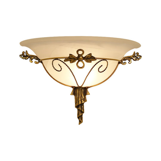 Retro Style Wall Mount Lamp - 1-Light Cream Glass Sconce In White/Beige