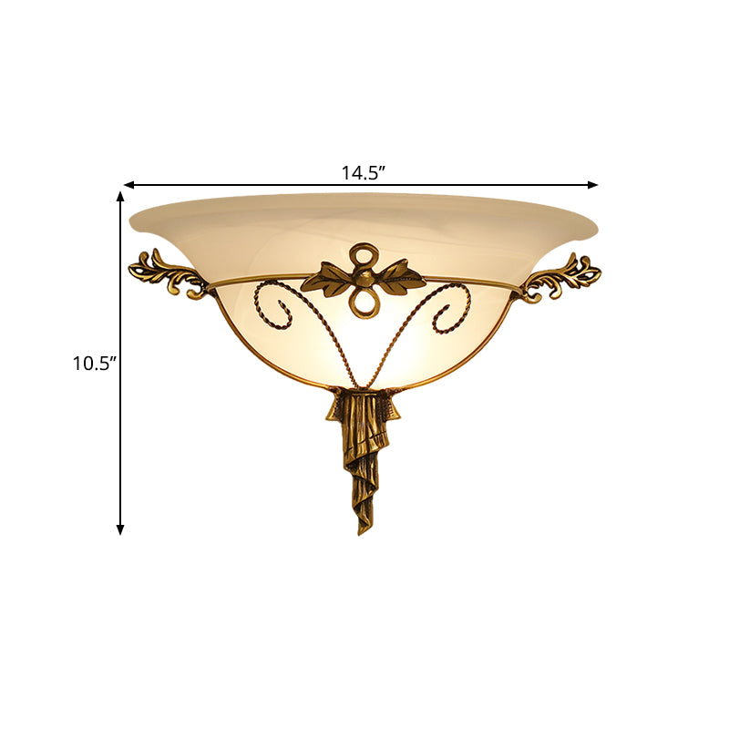 Retro Style Wall Mount Lamp - 1-Light Cream Glass Sconce In White/Beige