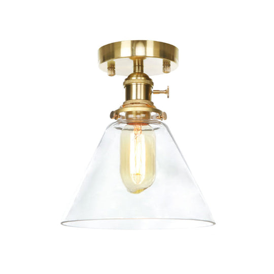 Industrial Clear/Amber Glass Semi Flush Ceiling Light Fixture For Living Room