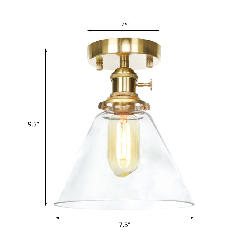 Industrial Clear/Amber Glass Semi Flush Ceiling Light Fixture For Living Room