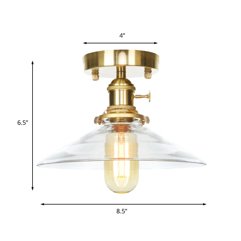 Industrial Clear/Amber Glass Semi Flush Ceiling Light Fixture For Living Room