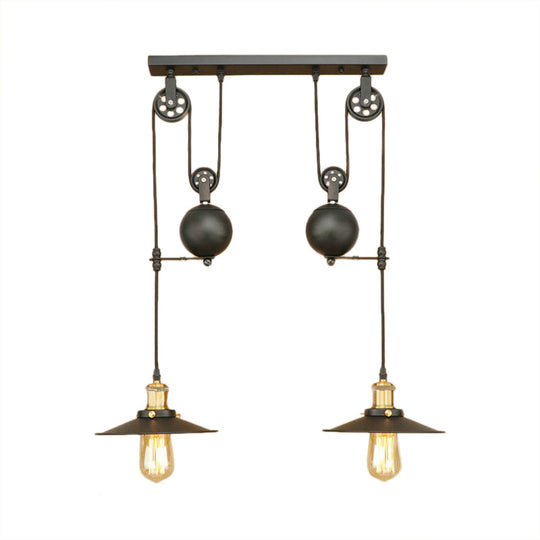 Wrought Iron Pendant Light Fixture With Black Finish - Antique Style Ceiling For Living Room (2