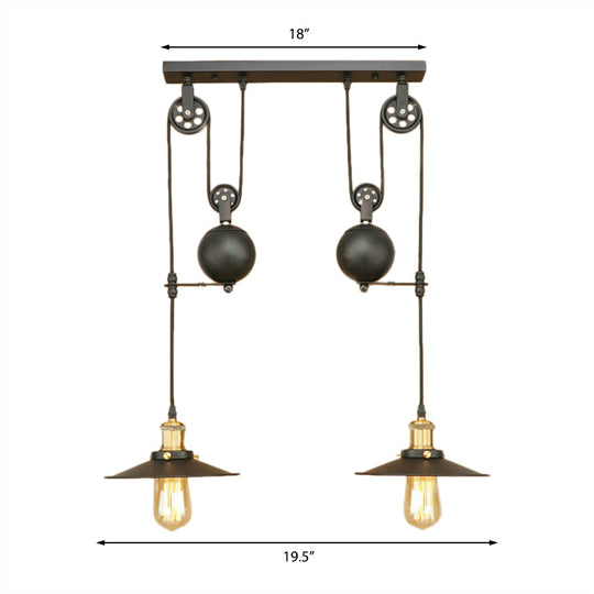 Wrought Iron Pendant Light Fixture With Black Finish - Antique Style Ceiling For Living Room (2
