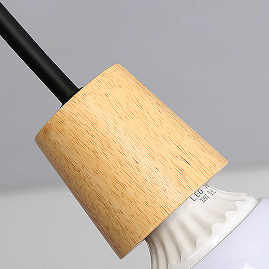 Loft Style Metal Ceiling Light With Open Bulb & Twisted Arm – 3/5 Lights Wood Accent Perfect For