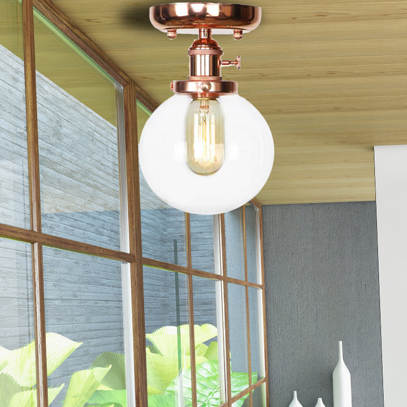 Semi Flush Mount Industrial Ceiling Light Fixture With Globe/Wide Flare/Diamond Design And