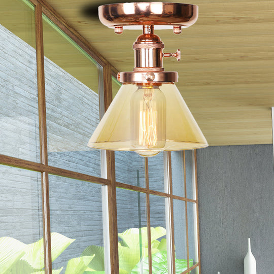 Semi Flush Mount Industrial Ceiling Light Fixture With Globe/Wide Flare/Diamond Design And