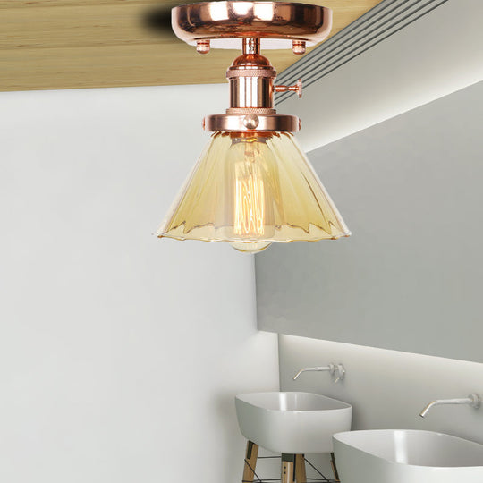 Semi Flush Mount Industrial Ceiling Light Fixture With Globe/Wide Flare/Diamond Design And