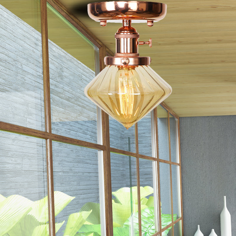 Semi Flush Mount Industrial Ceiling Light Fixture With Globe/Wide Flare/Diamond Design And