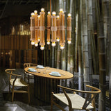 Brass Bamboo Chandeliers: Antique Tube Shade Hanging Lamps - Multi-Light Elegance For Living Room