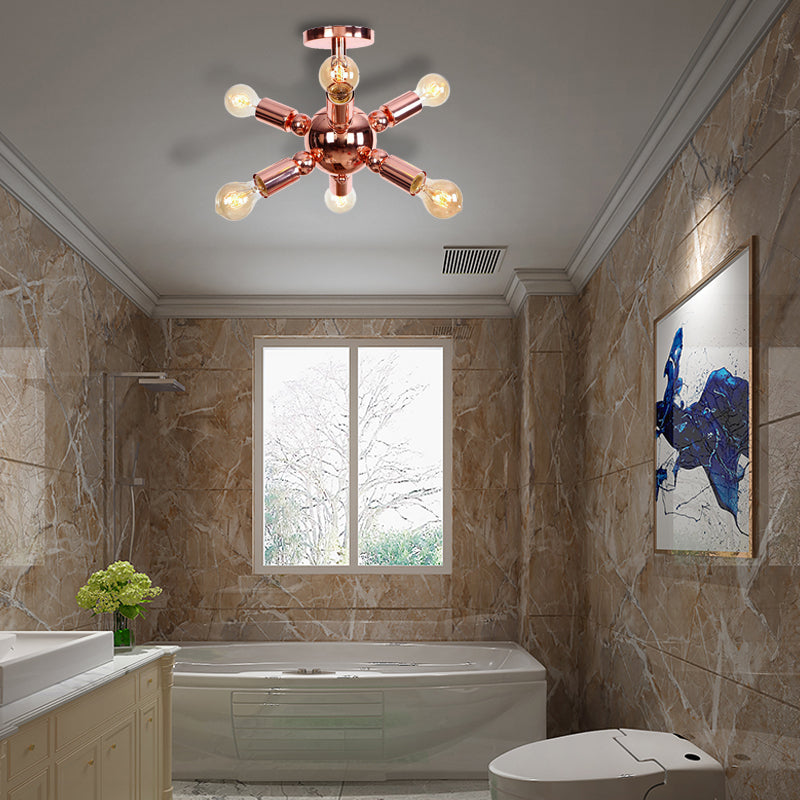 Vintage Copper Finish 6/9 Lights Starburst Semi Flush Ceiling Light For Bedroom 6 /