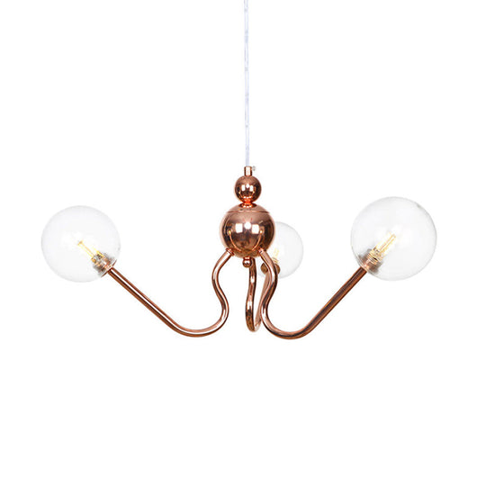 Industrial Copper 3-Light Chandelier With Clear/Amber Glass Globes Dining Room Pendant Fixture