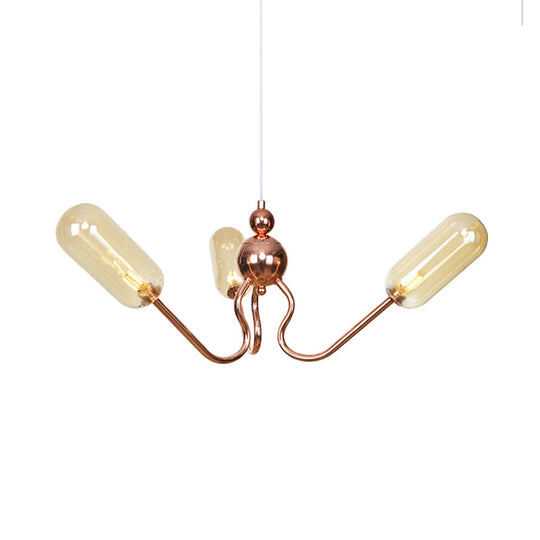 Industrial Copper 3-Light Chandelier With Clear/Amber Glass Globes Dining Room Pendant Fixture