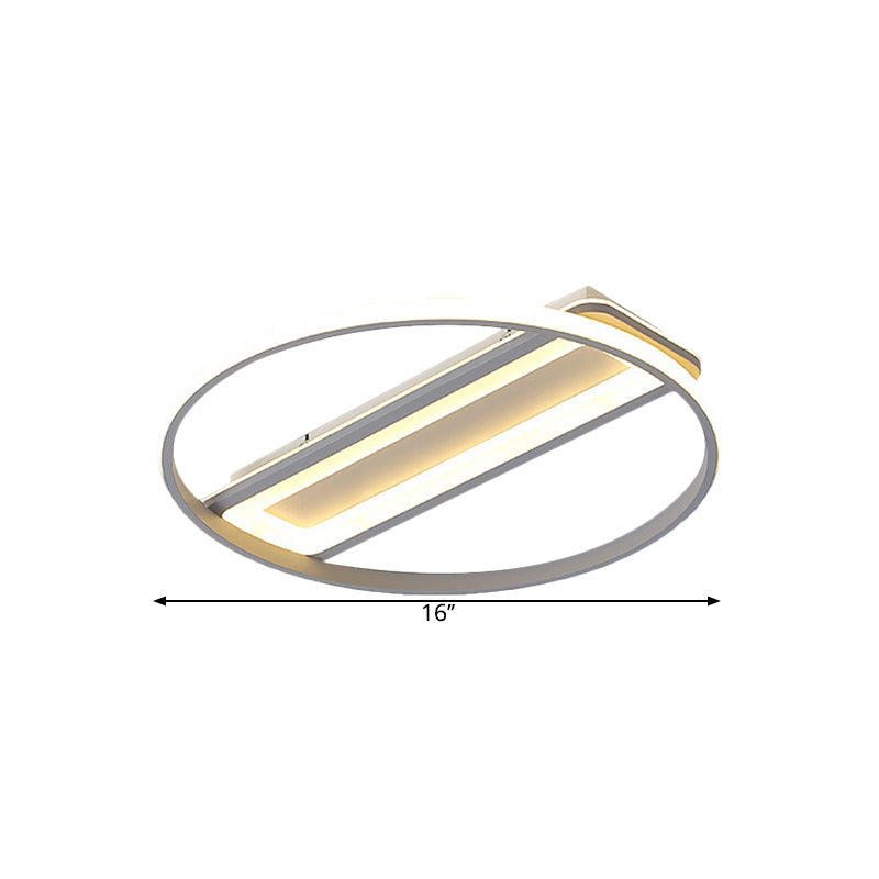 Contemporary Led Ceiling Light Fixture – Metallic Ring And Rectangle Flush Mount Warm/White