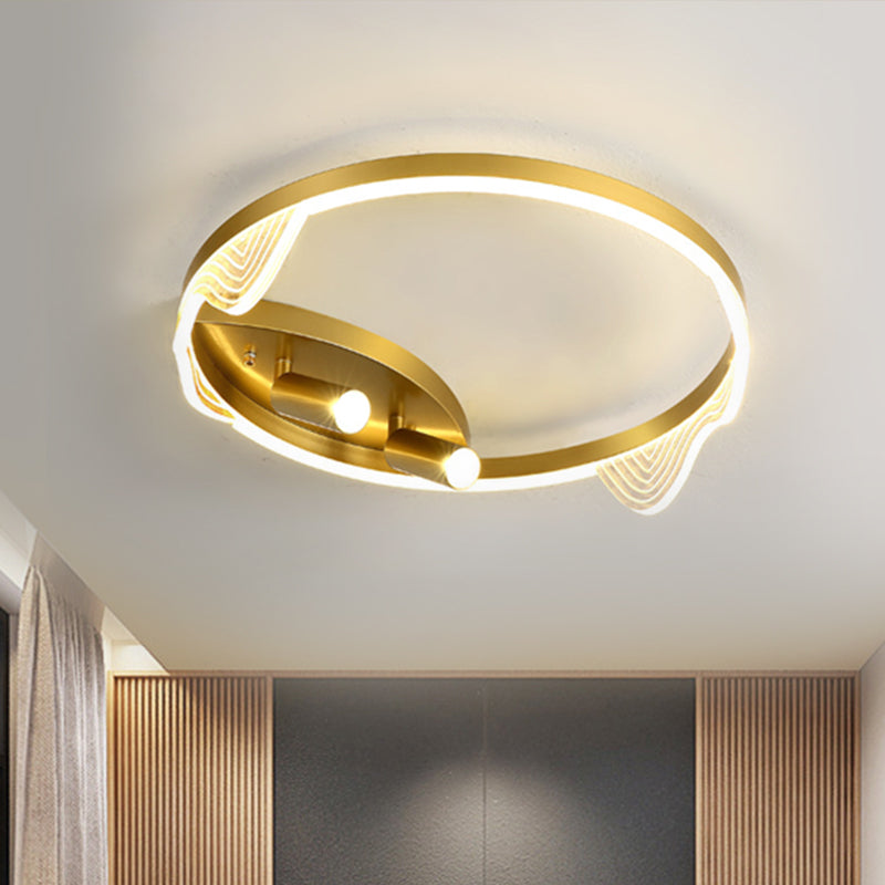 Simple Metal Led Circle Ceiling Fixture In Gold For Restaurants - 16’/19.5’ Diameter Warm Or