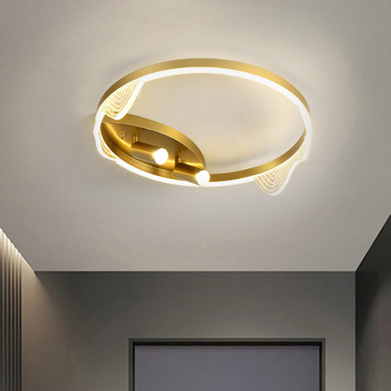 Simple Metal Led Circle Ceiling Fixture In Gold For Restaurants - 16’/19.5’ Diameter Warm Or