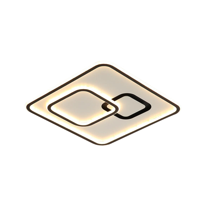 Minimalist Black Led Flush Mount Light | Acrylic Ceiling Lighting Fixture 16’/19.5’ Width