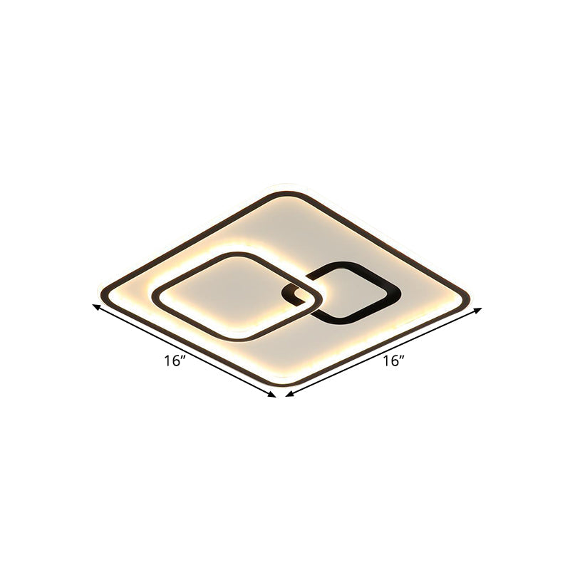 Minimalist Black Led Flush Mount Light | Acrylic Ceiling Lighting Fixture 16’/19.5’ Width