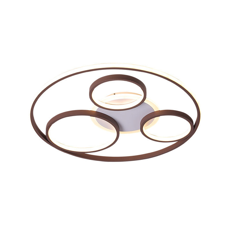 Modern Metal Ceiling Light Fixture - 24.5’/30.5’ W Rings Led Flushmount Brown Warm/White
