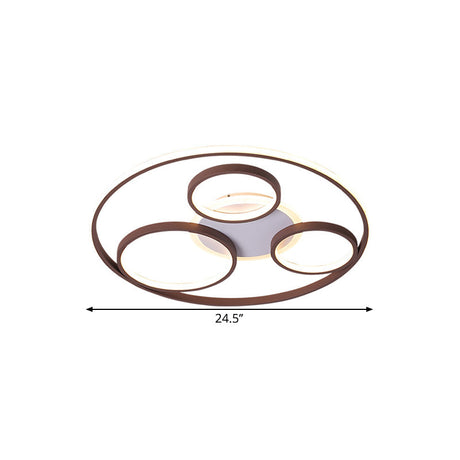 Modern Metal Ceiling Light Fixture - 24.5’/30.5’ W Rings Led Flushmount Brown Warm/White