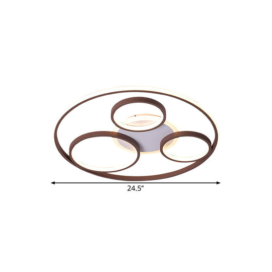 Modern Metal Ceiling Light Fixture - 24.5’/30.5’ W Rings Led Flushmount Brown Warm/White