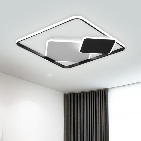 Minimalist Square Metal Led Flush Mount Light In Black 16.5’/20.5’ Wide - Customizable 7 Days /