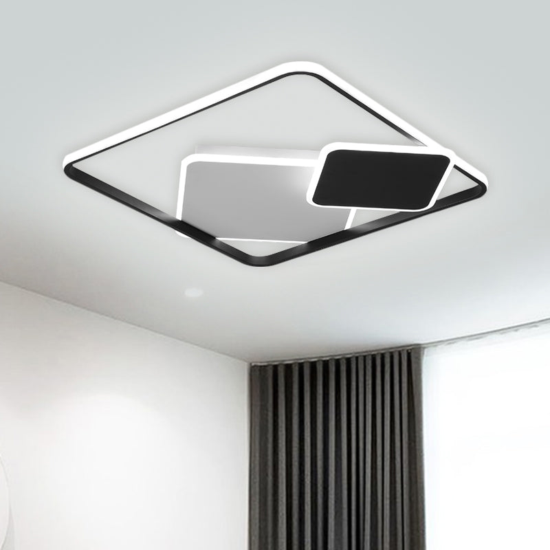 Minimalist Square Metal Led Flush Mount Light In Black 16.5/20.5 Wide - Customizable 7 Days / 16.5