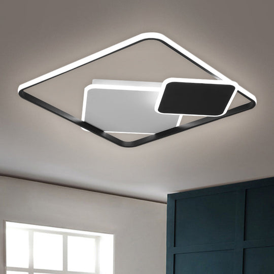 Minimalist Square Metal Led Flush Mount Light In Black 16.5’/20.5’ Wide - Customizable 7 Days