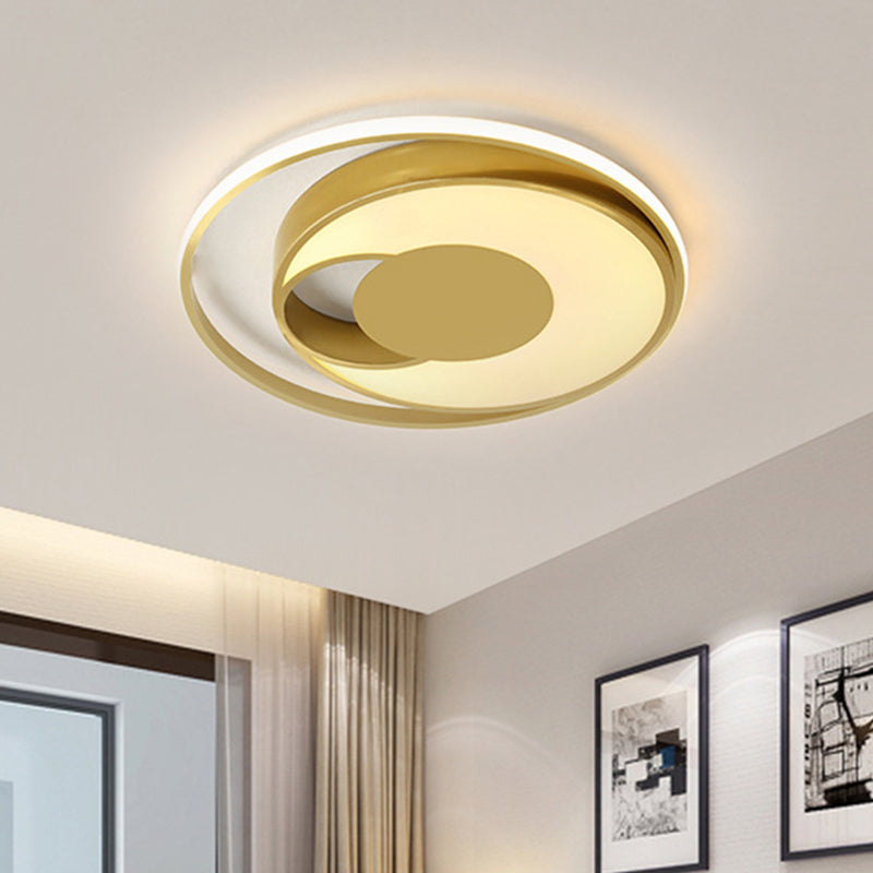 Modern Led Circle Bedroom Flush Mount Lamp In Gold With 3-Color Light / White