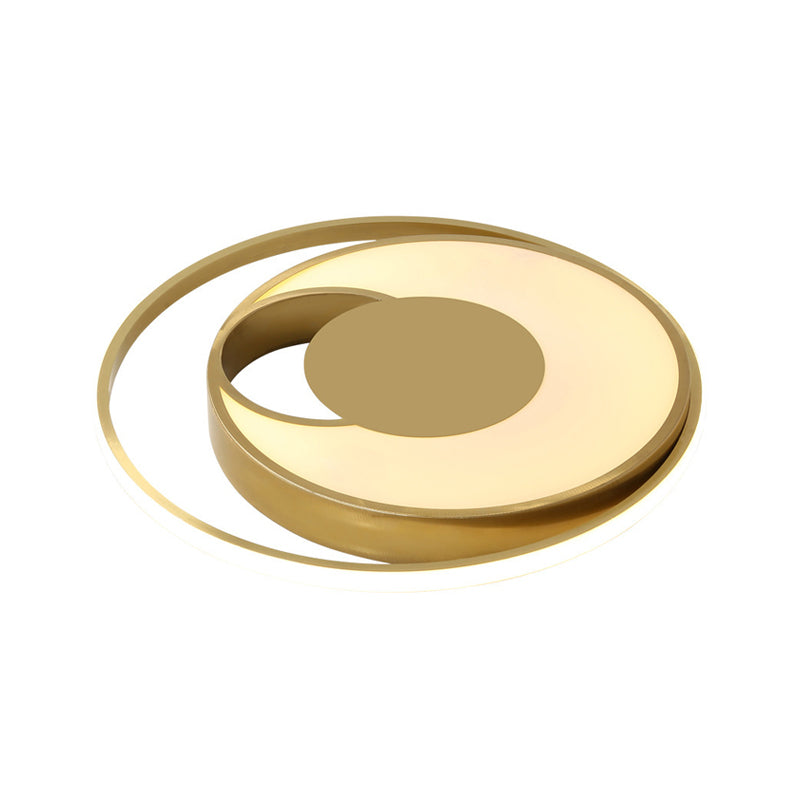 Modern Led Circle Bedroom Flush Mount Lamp In Gold With 3-Color Light