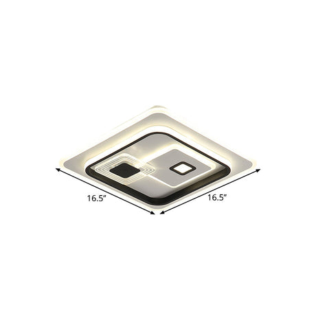 Led Minimalist Black Flush Mount Ceiling Lamp With Metal Rectangle Shade Warm/White Light Options