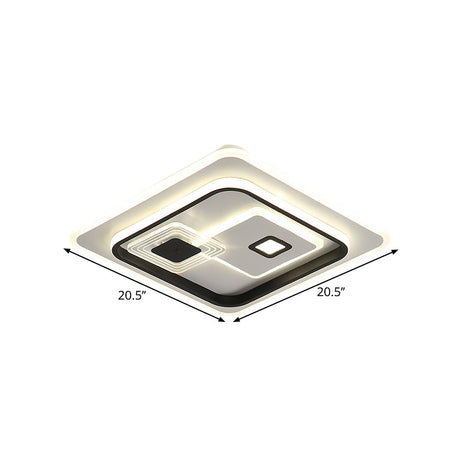 Led Minimalist Black Flush Mount Ceiling Lamp With Metal Rectangle Shade Warm/White Light Options