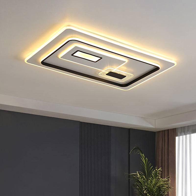 Led Minimalist Black Flush Mount Ceiling Lamp With Metal Rectangle Shade Warm/White Light Options