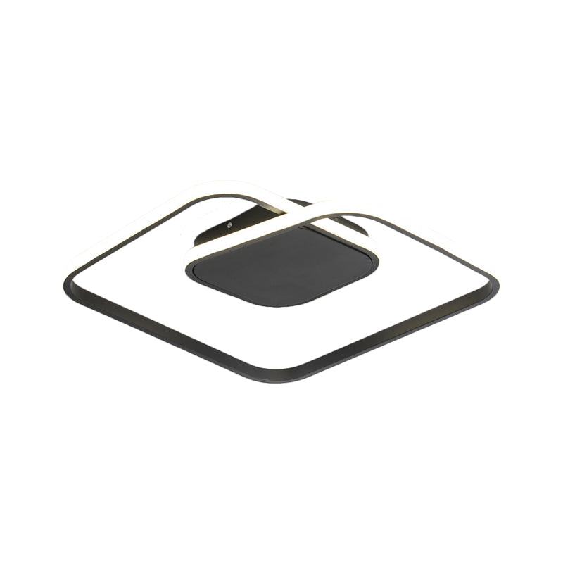 Sleek Metallic Square Led Ceiling Flush Mount Light In Black/White/Gold Shades With Warm/White/3