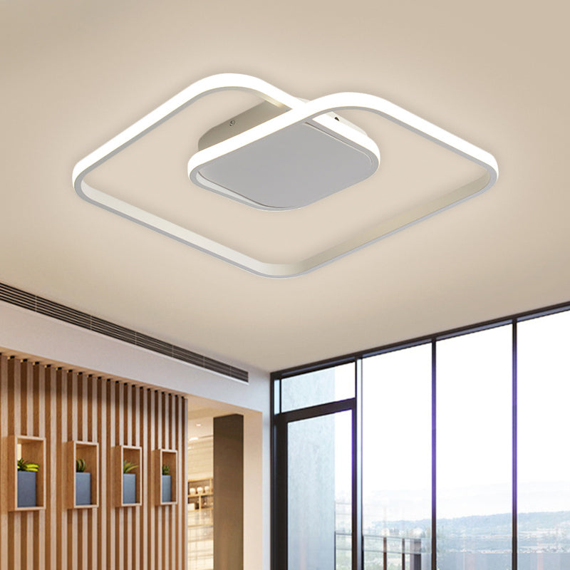 Sleek Metallic Square Led Ceiling Flush Mount Light In Black/White/Gold Shades With Warm/White/3