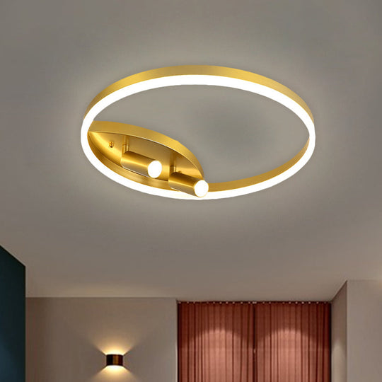 Gold Flush Mount Led Ceiling Spotlight In Warm/White Light For Bedroom – 16’/19.5’ W Metal