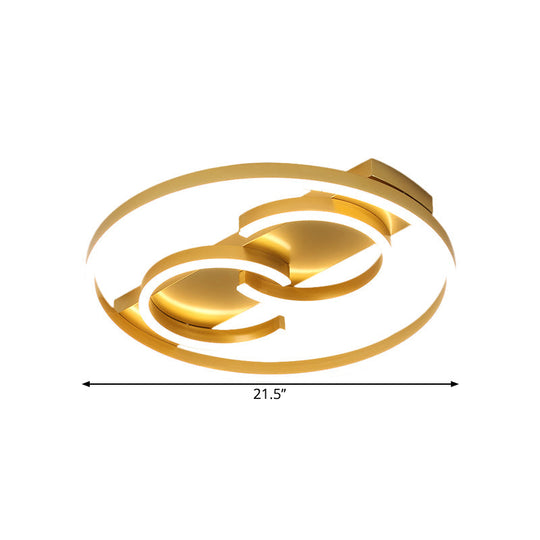 Modernist Metal Led Semi Flush Mount Gold Ceiling Light With Warm/White Lighting 18’/21.5’ Width