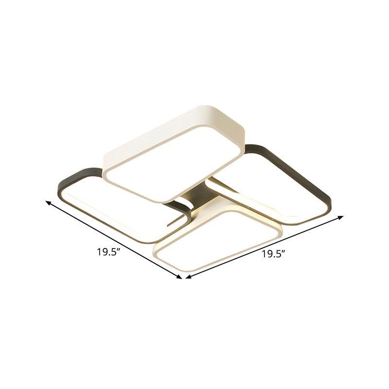 Modernistic Trapezoid Led Ceiling Flush Mount In Black - White Metallic Finish With Warm/White/3