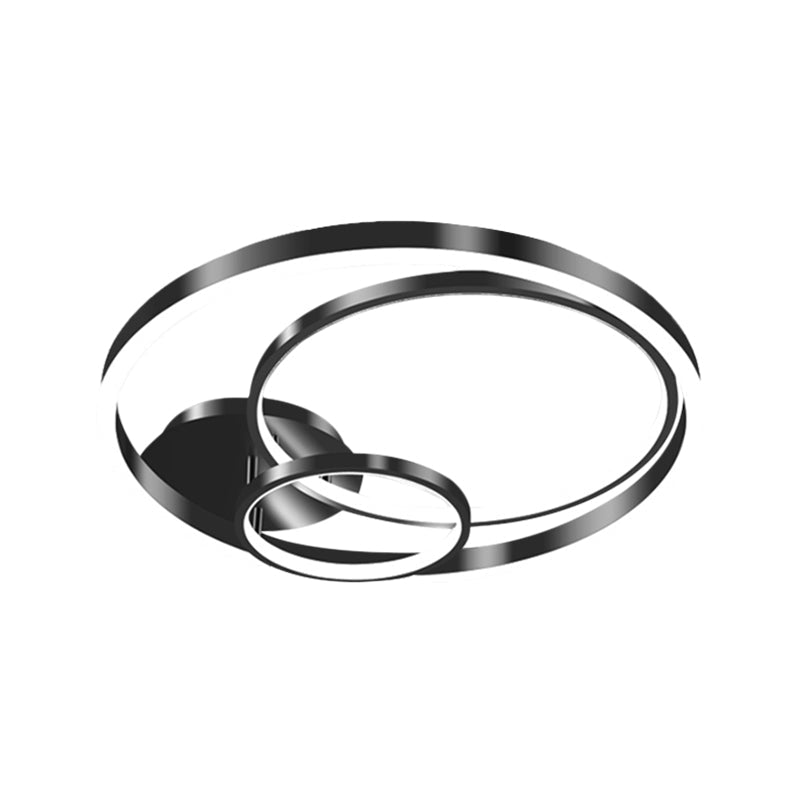 Contemporary Led Black Flush Ceiling Light - 18’/21.5’ Wide Rings Semi Design For Bedroom